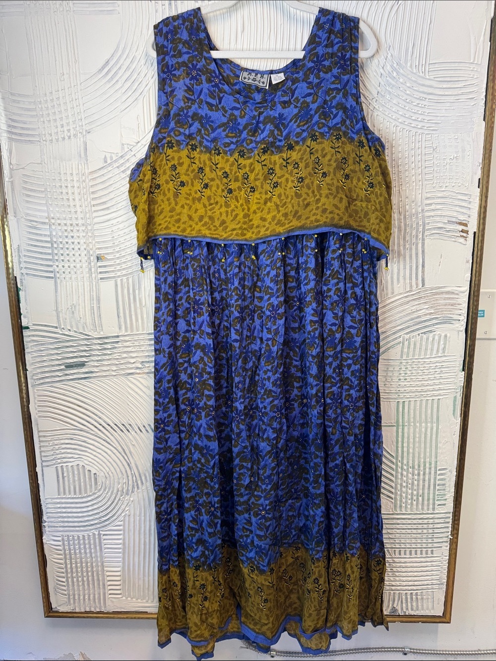 Sleeveless Blue and Olive Floral Maxi Dress N0655